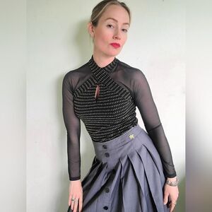 The Xena Vintage 60s Mesh Gold and Summer Goth Black Blouse XS-S